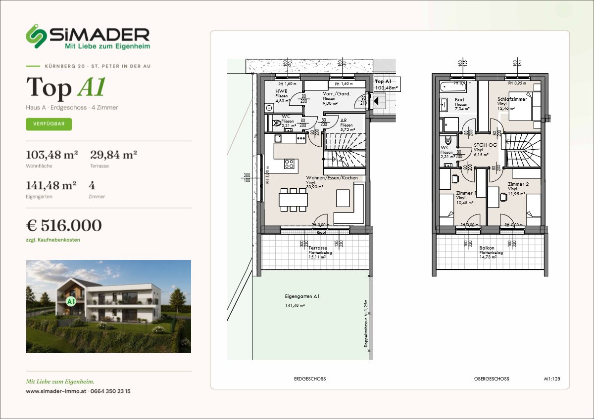 Datenblatt Top A1 – Grundriss, Lageplan und Eckdaten
