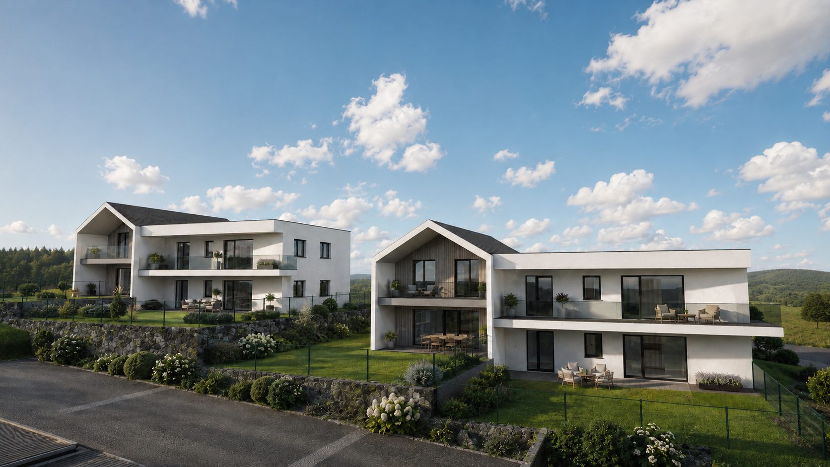Haus A und Haus B, Gartenseite mit Eigengärten